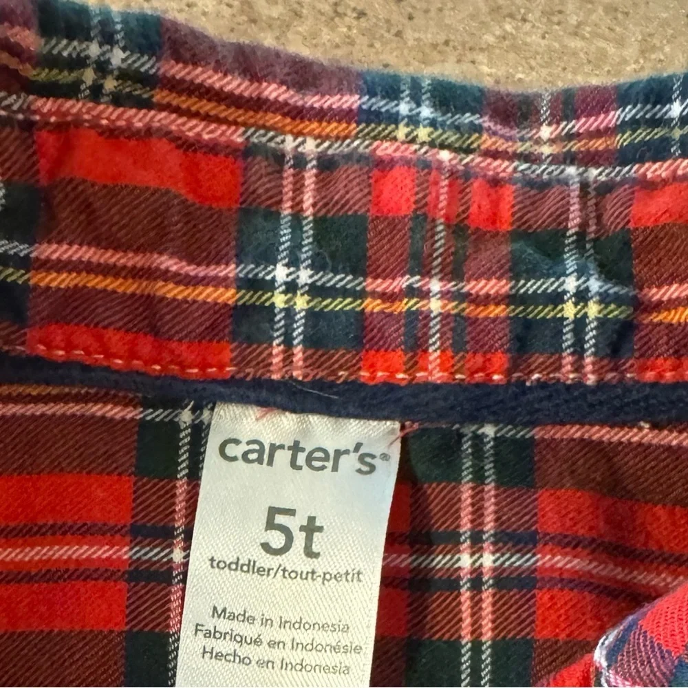 Festive Red & Black Toddler Plaid Button Down Shirt, Size 5 Boys